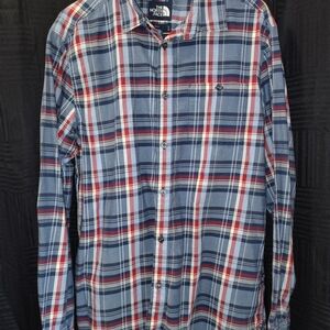 The North Face Men's Navy, Red & White Plaid Button-Down Shirt